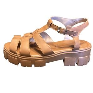 Sandro Moscoloni Tan Leather Gladiator Platform Lug Sole Sandals Size 8 Y2K